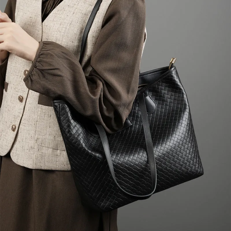 Borsa tote da donna in morbida pelle intrecciata tinta unita