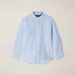 Camicia Righe Lino Mix Con Ricamo Bassotto