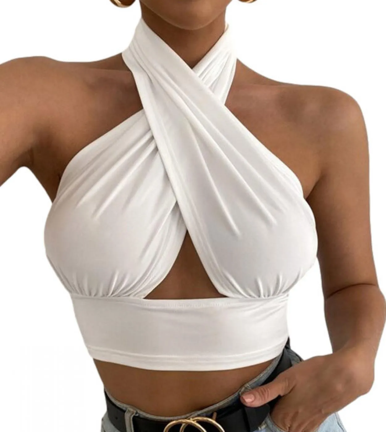 Canotte estive da donna con scollo allamericana Tinta unita Croce con scollo allamericana Camis senza schienale Aderente adere