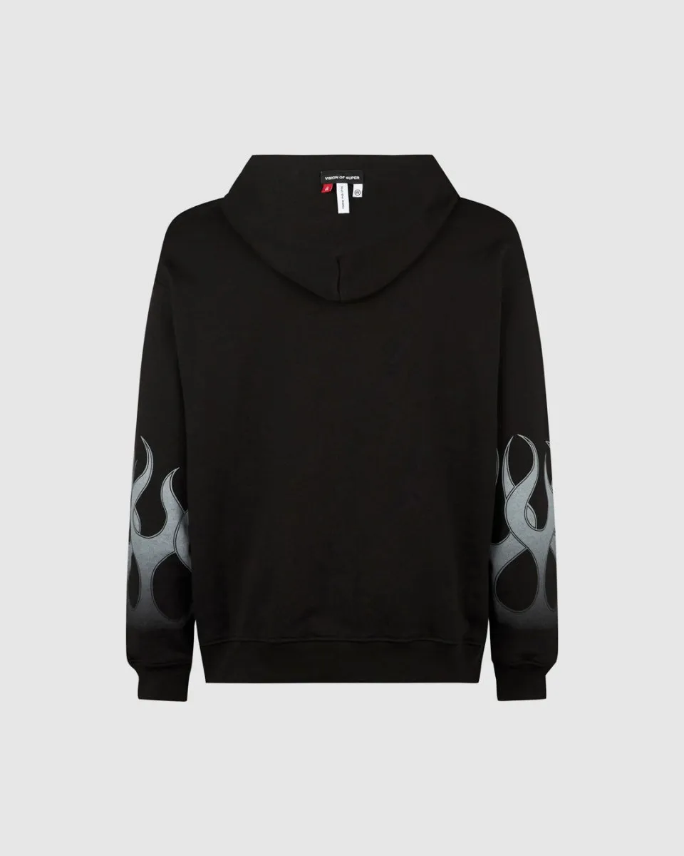 FELPA CON CAPPUCCIO NERA CON FIAMME GRIGIE