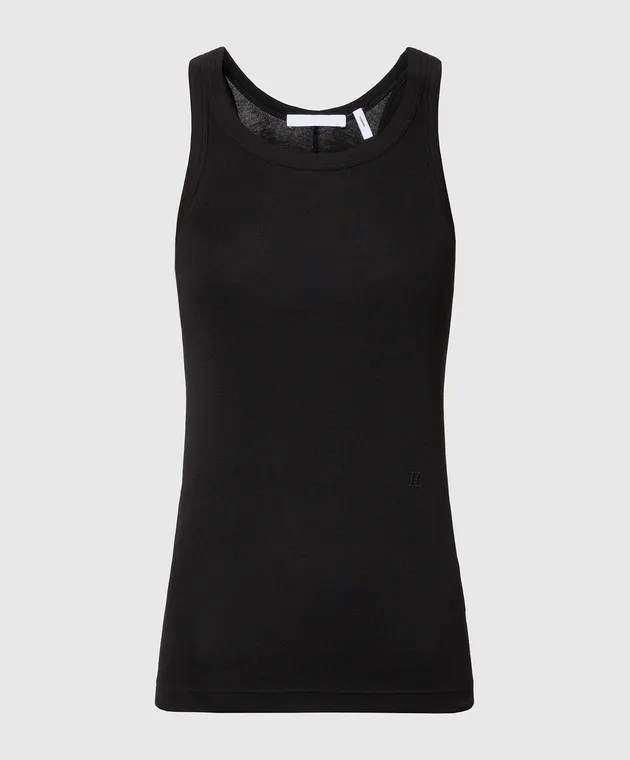 Helmut Lang Top nero con ricamo logo monogramma O01HW521