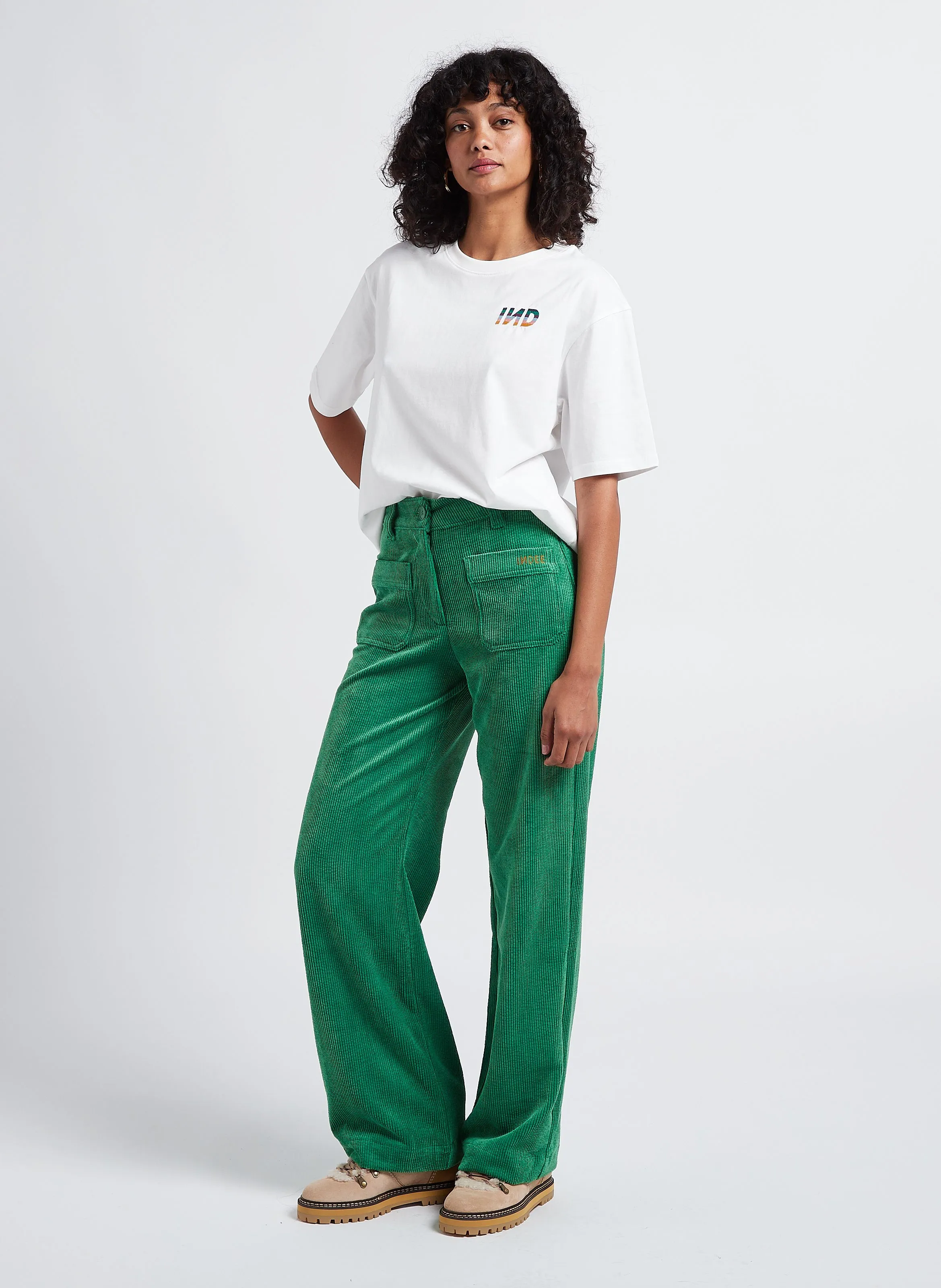  INDEE   OTIS - T-shirt scollo tondo ricamata in cotone | Bianco