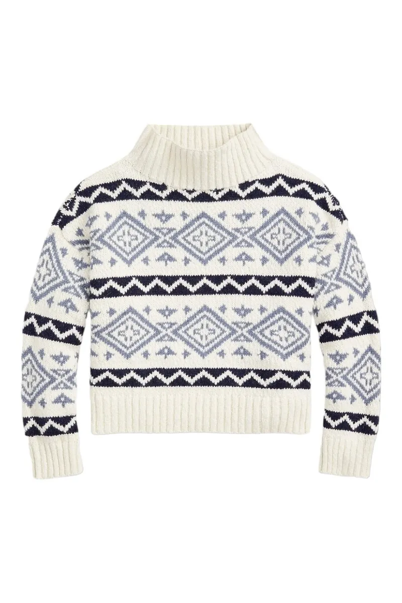 Maglia donna fantasia norvegese avorio e blu