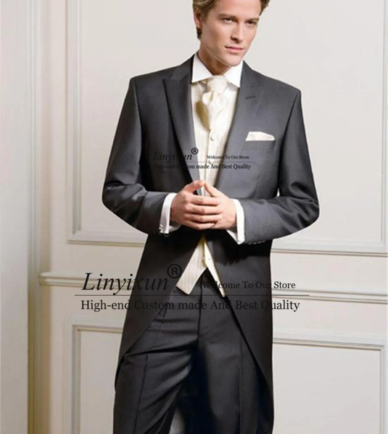 Moda lungo nero uomo abiti da sposa smoking dello sposo 3 pezzi giacca gilet pantaloni set slim fit formale groomsmen blazer cos