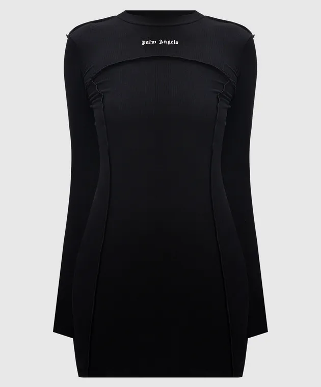 Palm Angels Mini abito nero con ricamo logo a contrasto PWDH004C99FAB001