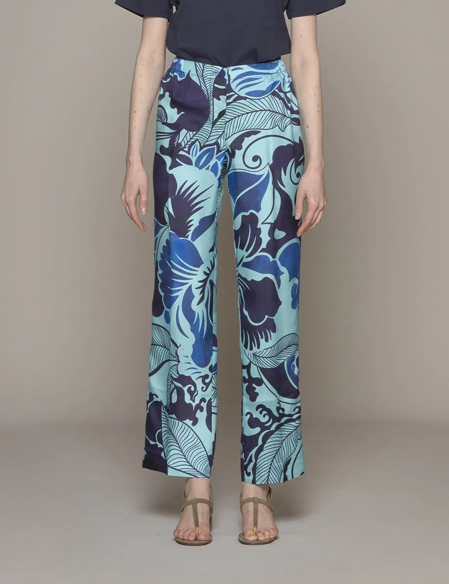 pantalone etere azzurro blu campanule