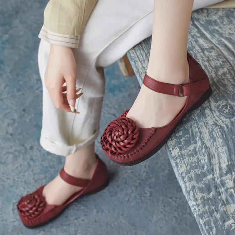 Sandali estivi da donna con nastro in velcro in pelle stile retrò