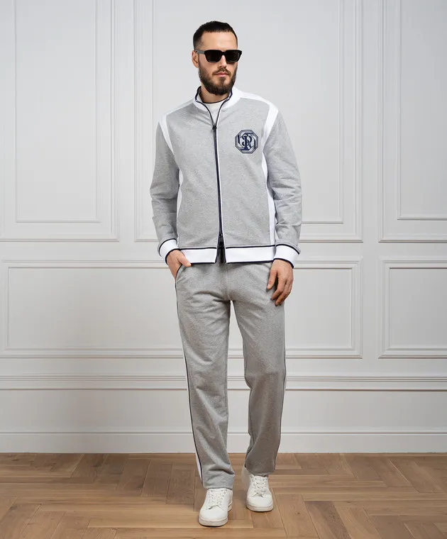 Stefano Ricci Pantaloni della tuta grigi con ricamo logo monogramma K111030P3DT24151