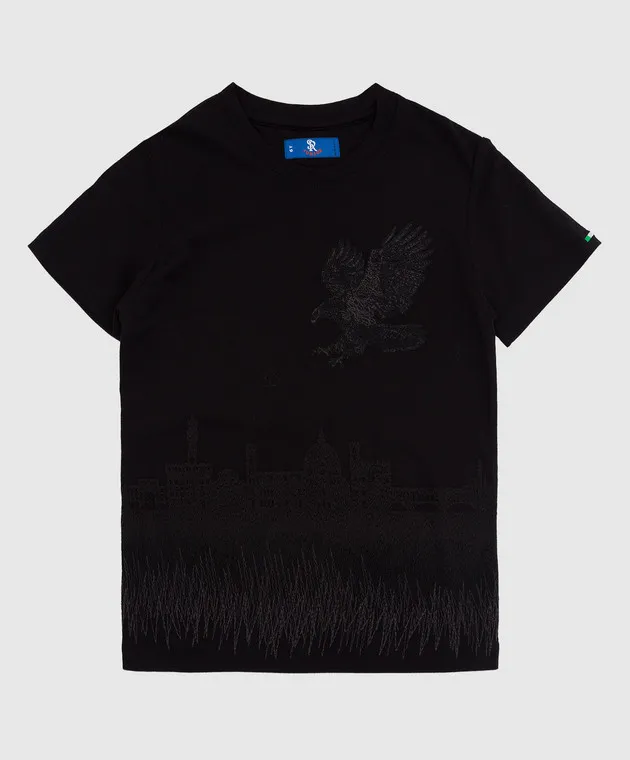 Stefano Ricci T-shirt nera per bambini con ricamo YNH84001FI803