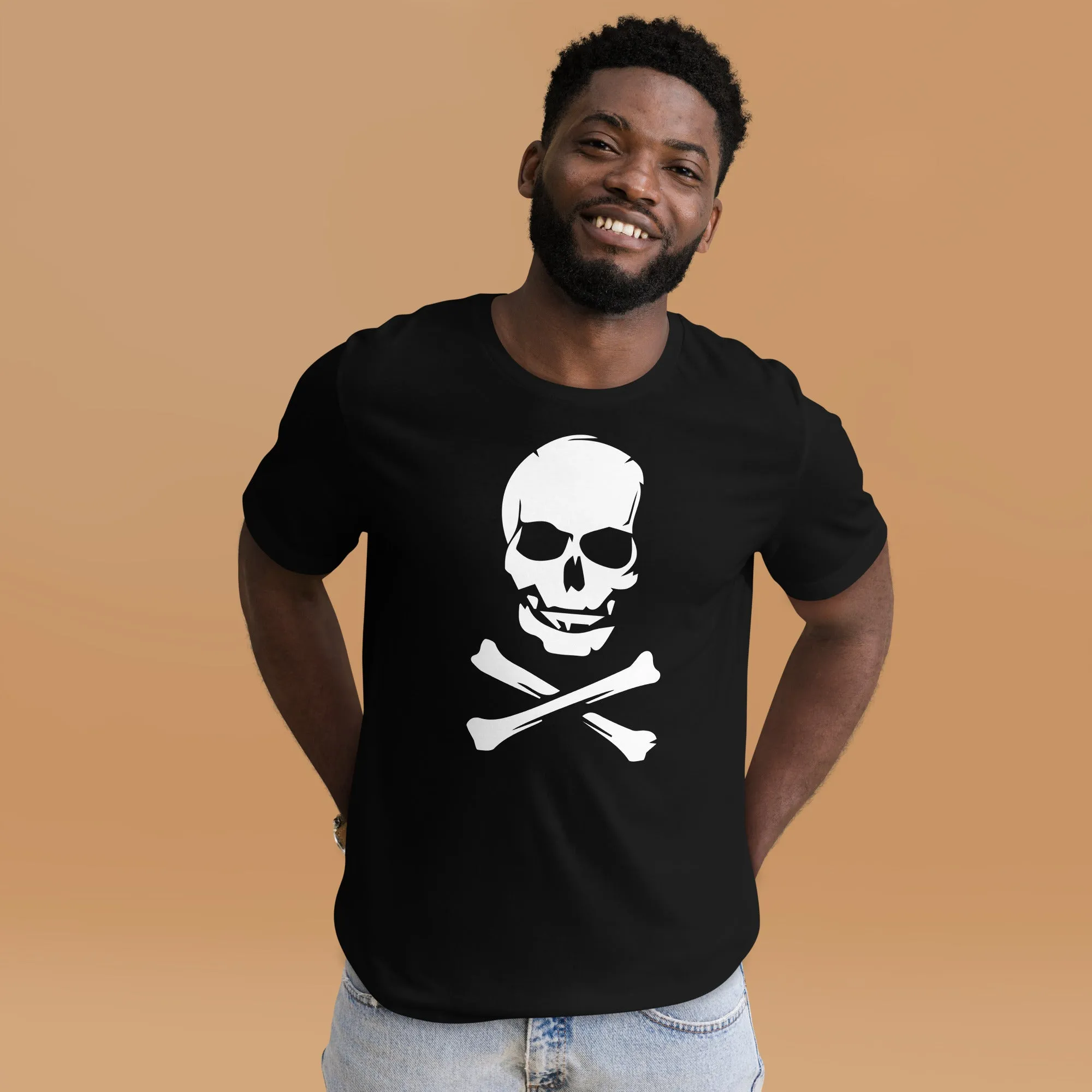 T-shirt unisex con teschio pirata bianco