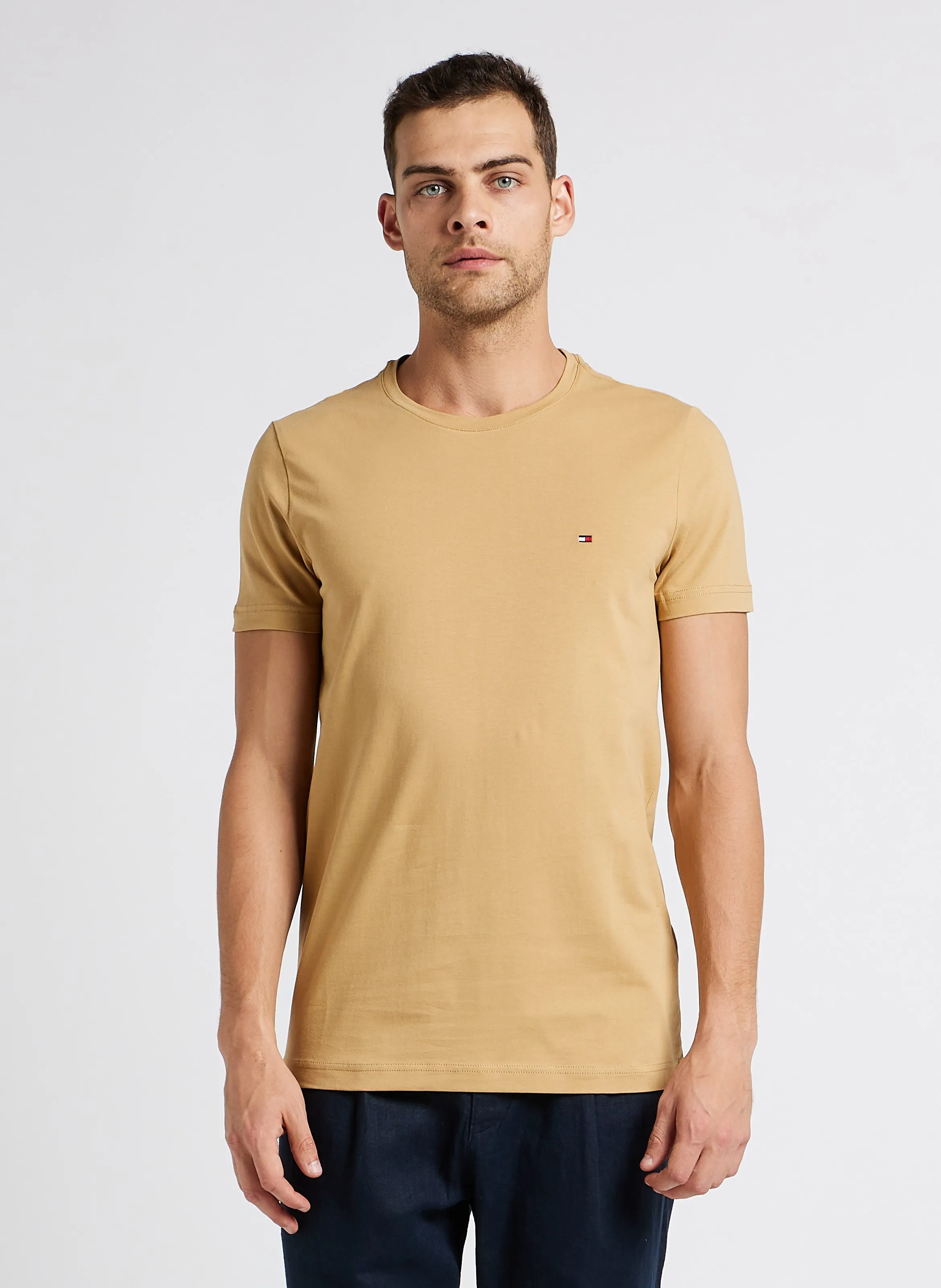  TOMMY HILFIGER   T-shirt scollo tondo slim fit in cotone bio | Kaki