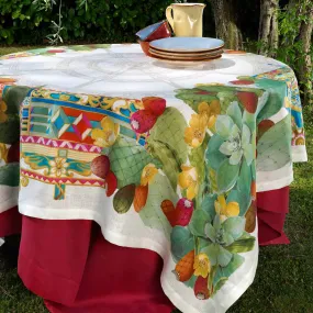 Tovaglia rettangolare 160x230cm in lino avorio a stampa fichi d'India multicolore
