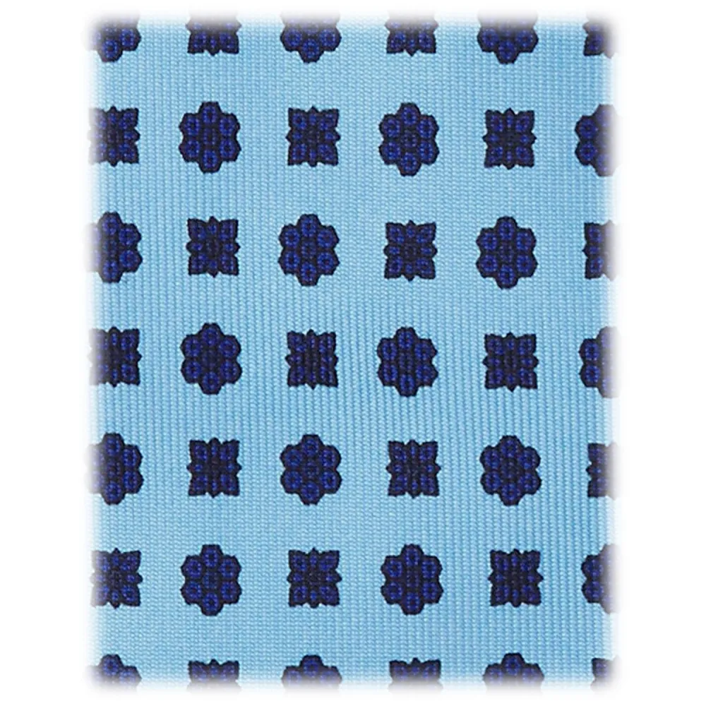 Viola Milano - Cravatta Artigianale in Seta con Motivo Floreale - Blu - Handmade in Italy - Luxury Exclusive Collection